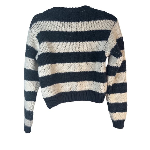 ZARA Striped Small Button-Up Cardigan Sweater Navy Blue & Cream Cotton Blend NWT - Picture 11 of 13